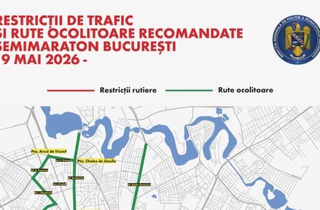 Restricționarea traficului rutier pe perioada derulării celei de-a 15-a ediții a OMV Petrom Bucharest Half Marathon