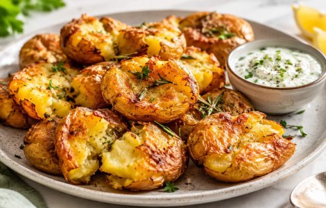 Cartofi „zdrobiți” la cuptor sau air fryer: crocanți la exterior