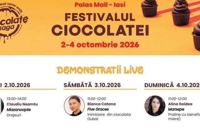 A &icirc;nceput festivalul ciocolatei la Iași. Demonstrații live și ateliere pentru copii, &icirc;n weekendul 2&ndash;4 octombrie, la Palas Mall