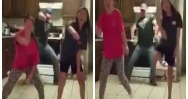 Doua surori se filmeaza dansand. Uite ce face tatal. Este ilar!