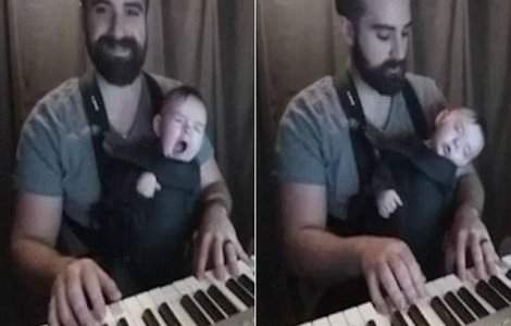  Video  Adorabil: Reactia unui bebelus atunci cand tatal incepe sa cante la pian