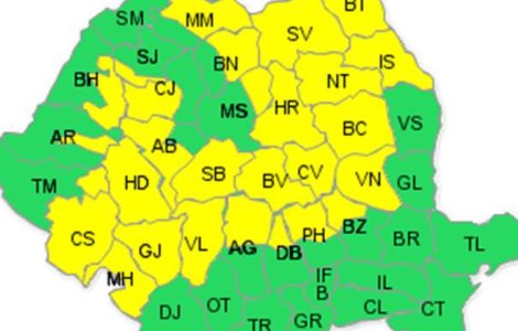 Cod galben de ploi torentiale emis de ANM