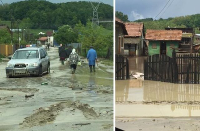 Mai multe autoturisme au fost luate de viitura, in Budesti, dupa revarsarea unui parau