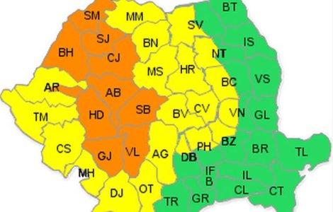 Meteo. Cod portocaliu de ploi torentiale in 7 judete