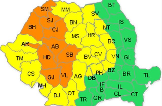 Meteo. Cod portocaliu de ploi torentiale in 7 judete