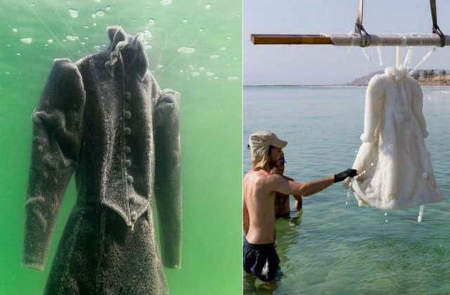 [FOTO] A lasat o rochie in Marea Moarta timp de 2 ani. Uite cum arata cand a scos-o la suprafata