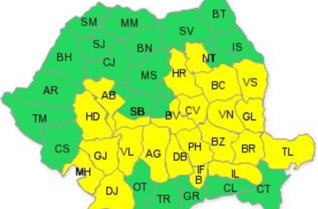 Cod galben de ploi in Bucuresti si 23 de judete