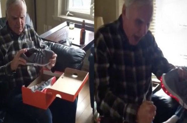 [VIDEO] Reactia unui bunic atunci cand primeste o pereche de adidasi cu Leduri