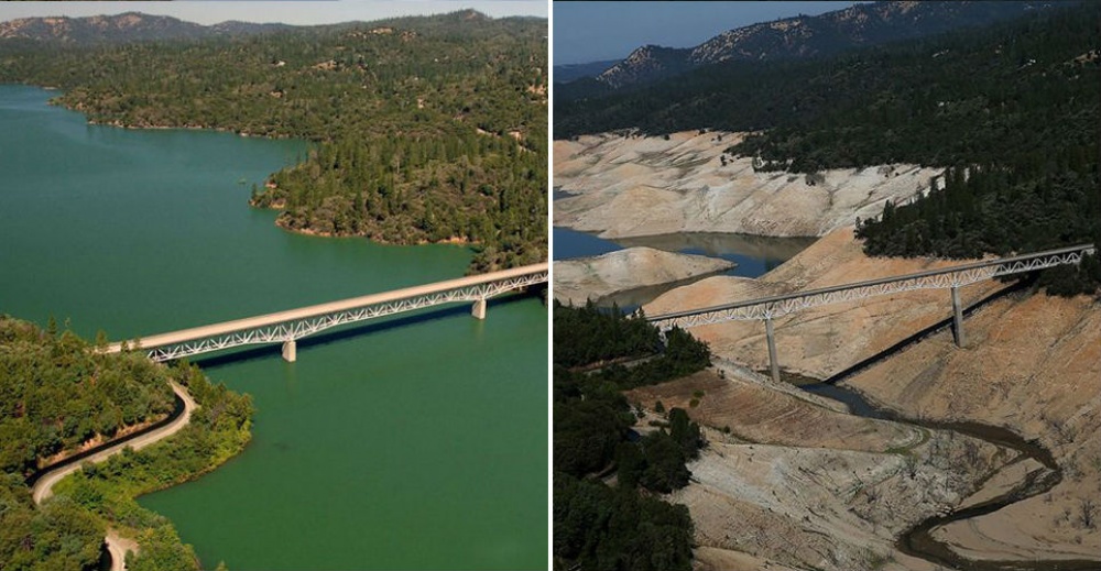 Lacul Oroville, SUA, iulie 2010 vs august 2016