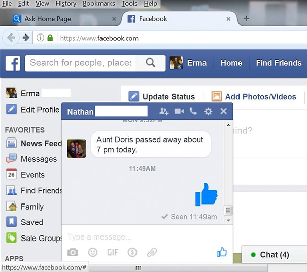 Anuntul unui deces pe Facebook, urmat de... un like