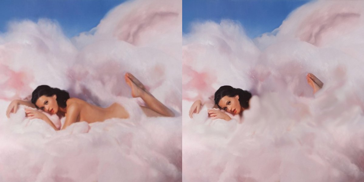 Katy Perry, acoperita de nori aproape complet, pe coperta albumului ei