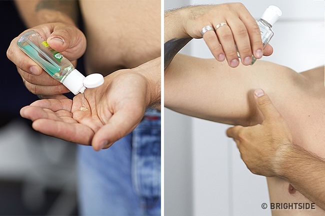 1. Foloseste un gel antibacterian atunci cand nu ai timp sa faci dus