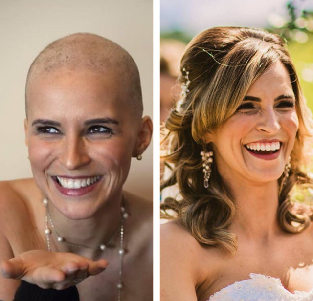 Acelasi zambet, la interval de doi ani. Primul, in timpul chimioterapiei, al doilea la nunta sa, dupa ce s-a vindecat