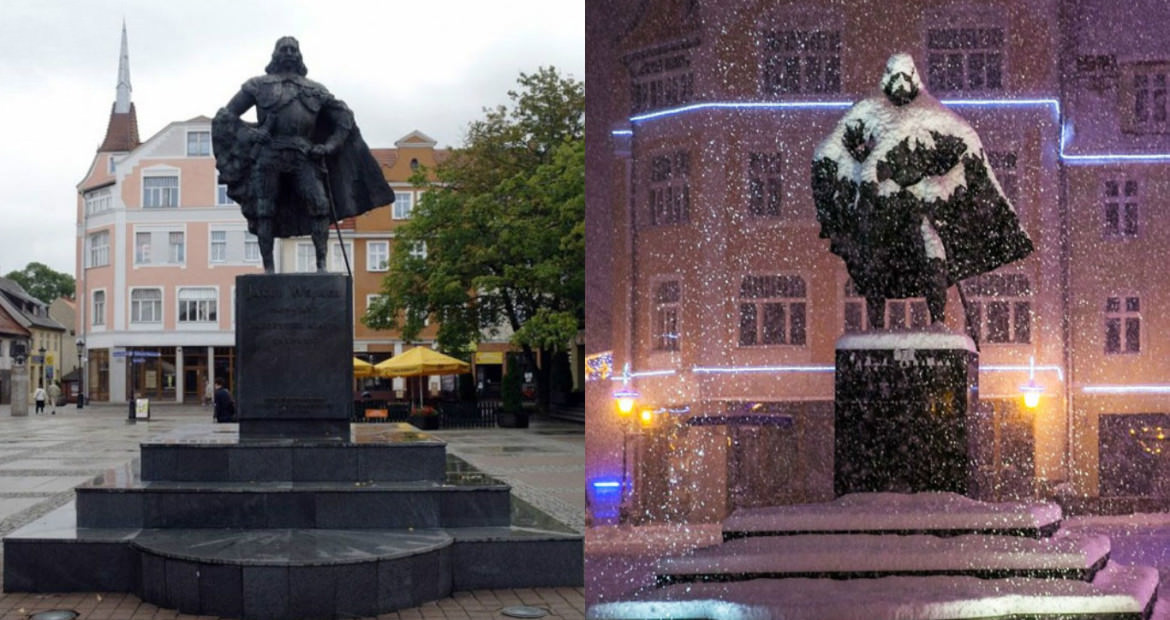 Statuia care se transforma, iarna, in Darth Vader