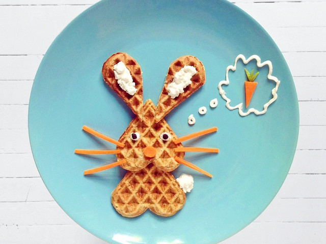 Iepuras din vafa, morcovi, kiwi si iaurt