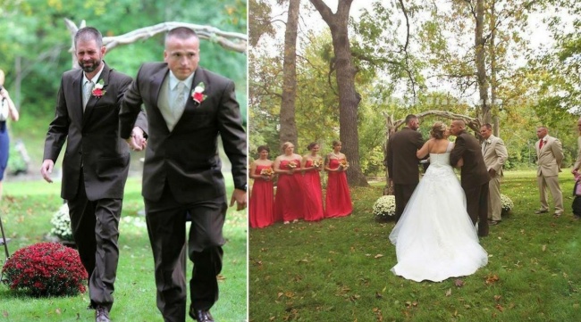 Tatal vitreg al unei mirese este adus la altar de tatal natural al acesteia