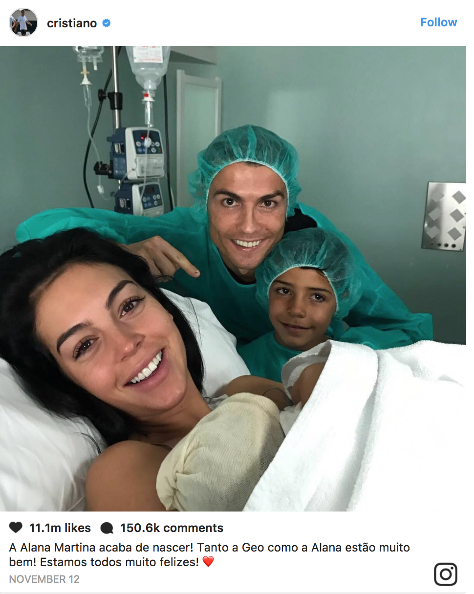 Ronaldo a anuntat nasterea fiicei sale, Alana - 11 milioane like-uri