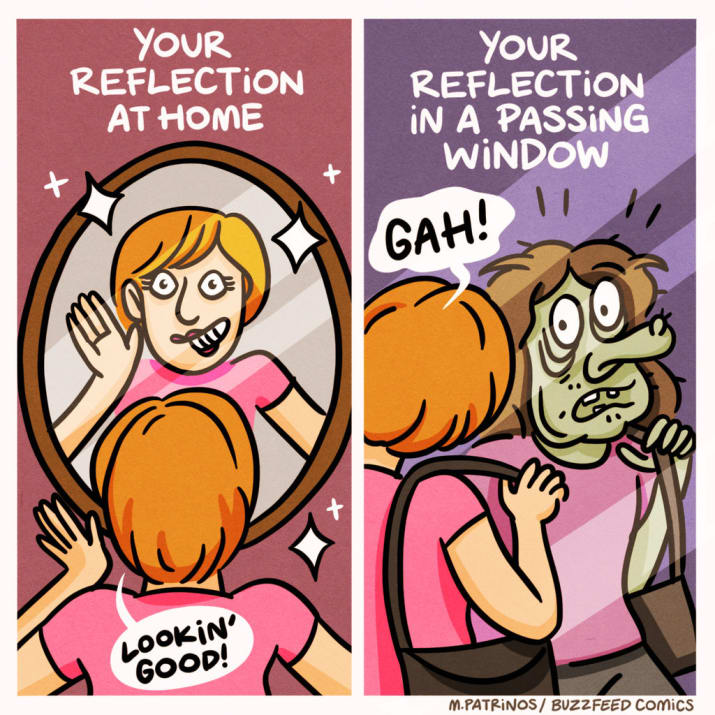 Cand te vezi intr-un geam, pe strada