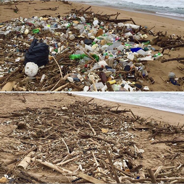 O portiune de plaja Durban (Africa de Sud) curatata de un grup care a raspuns provocarii #Trashtag Challenge