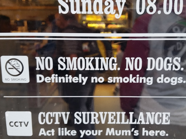 "Fara fumat. Fara caini. Cu siguranta, nu se fumeaza caini"