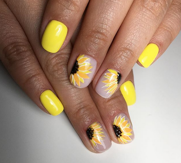Floarea-soarelui pe unghii
