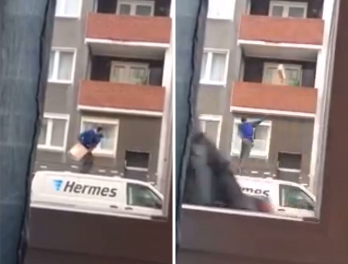 Un curier a aruncat pur si simplu coletul in balconul clientului