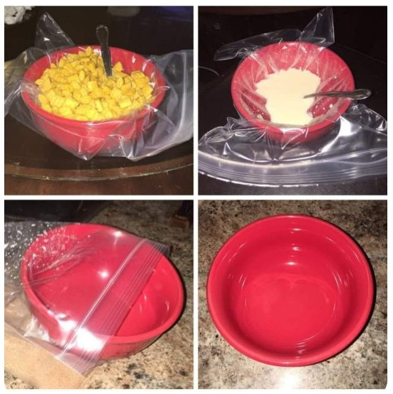 Cand nu iti place sa speli vase, poti pune folie de plastic pe ele, inainte de a le folosi ca de obicei