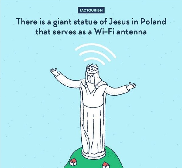 In Polonia exista o statuie uriasa a lui Iisus, care are rolul de antena Wi-Fi