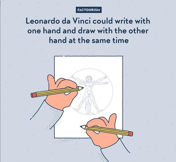 Leonardo da Vinci putea sa scrie cu o mana si sa deseneze cu cealalta, in acelasi timp