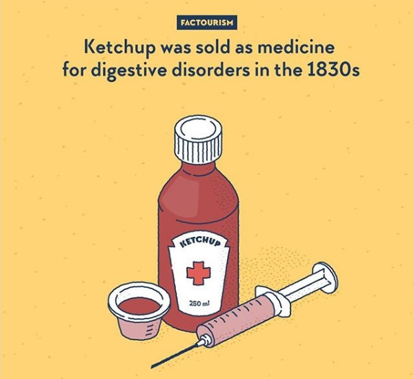 In 1830, ketchup-ul era vandut ca medicament pentru bolile digestive
