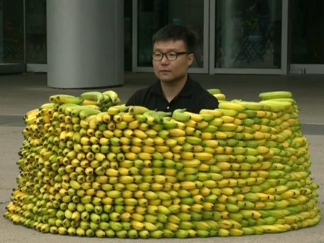Oamenii invitati sa ia cate o banana, pentru "a darama" bariera rasiala. Cati se vor incumeta?