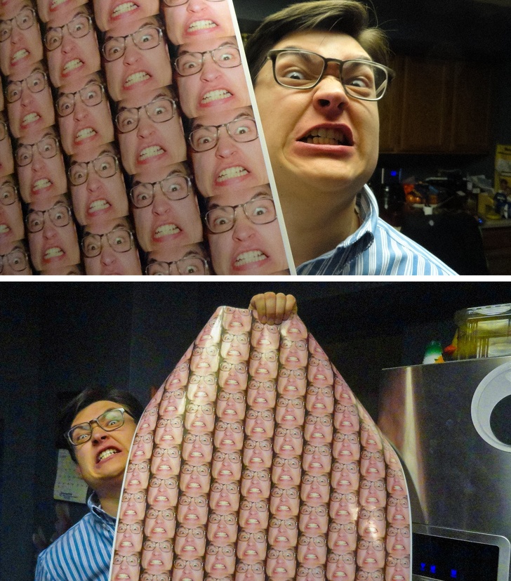 A comandat hartie de impachetat cadourile cu fata lui pe ea