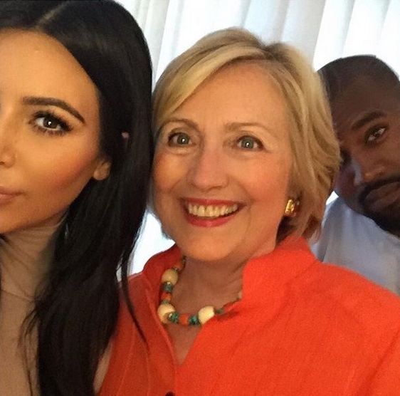 Kim Kardashian si Kanye West, selfie cu Hillary Clinton