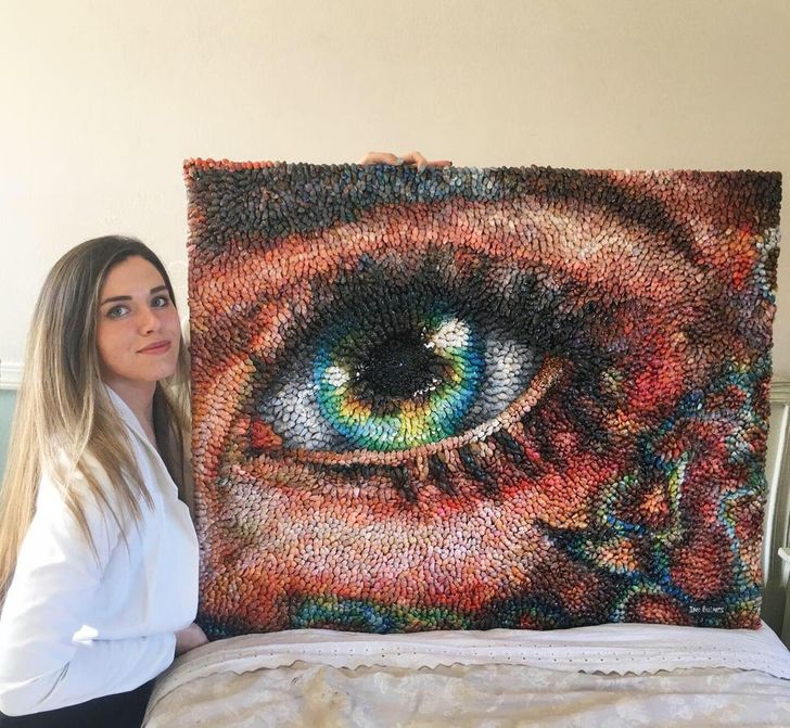 Pictura este făcută din coji de fistic