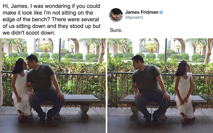 "Poti sa faci astfel incat sa nu se vada ca sunt pe marginea bancii?"