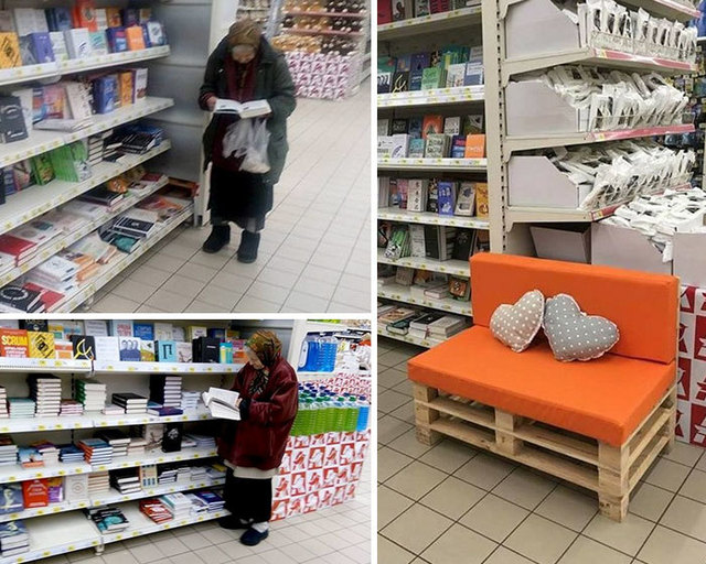 Aceasta femeie citea mereu in magazin, asa ca patronul a pus o canapea pentru ea