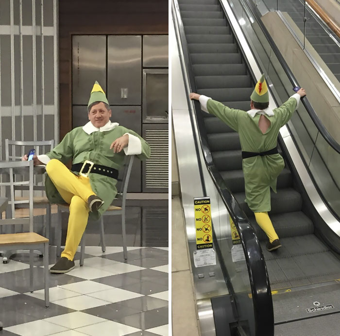 Un tata s-a imbracat in elf pentru a-si lua copilul de la aeroport