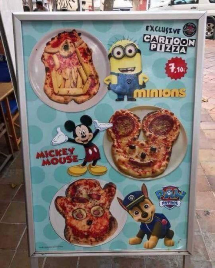 Pizza sub forma de personaje animate. O idee destul de proasta