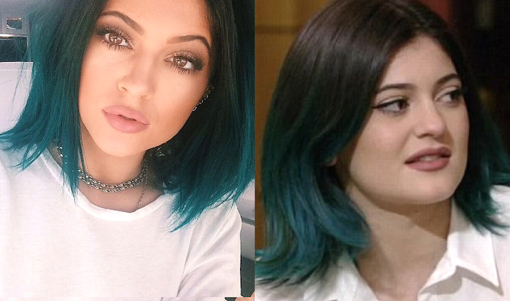 Kylie Jenner in aceeasi zi, pe Instagram (stanga) si intr-o emisiune tv (dreapta)
