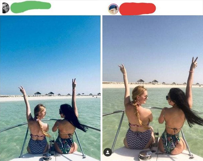 Aceiasi imagine, postata pe Instagram de ambele fete