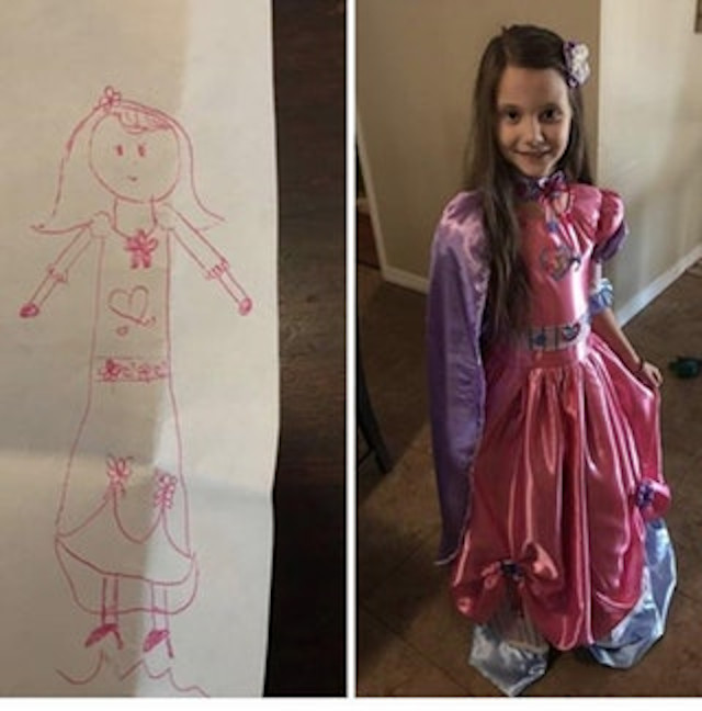 Nepoata si-a desenat rochia visurilor ei, iar bunica i-a facut-o