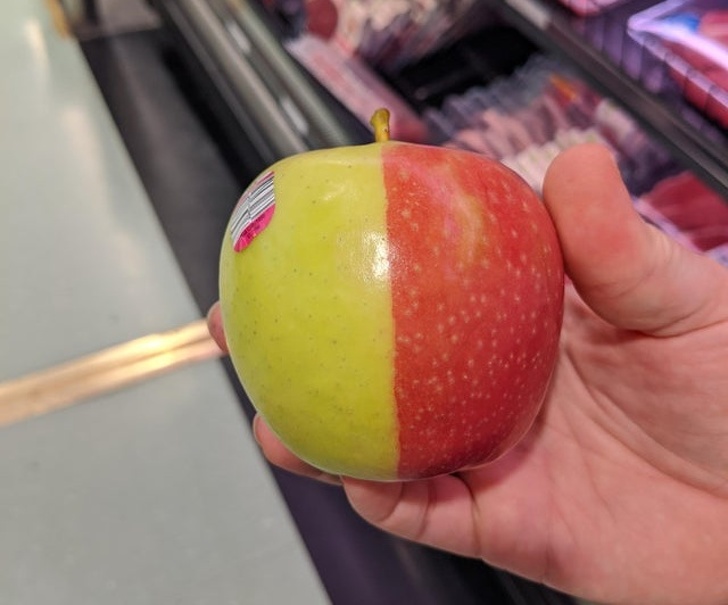 Un măr jumătate roșu, jumătate galben