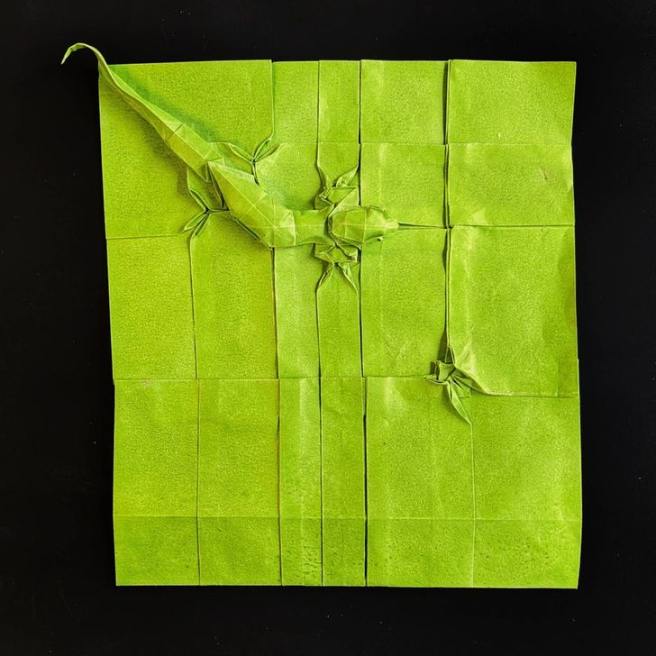Șopârlă din origami realizată într-un mod unic